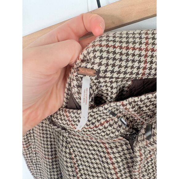 Free People Houndstooth Linen High Rise Shorts Size 2 Tan Brown - Picture 9 of 9